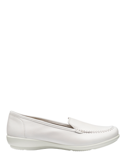 Hotter Jazz Wide Fit Leather Classic Moccasins, White Sand, White Sand