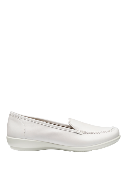Hotter Jazz Wide Fit Leather Classic Moccasins, White Sand, White Sand
