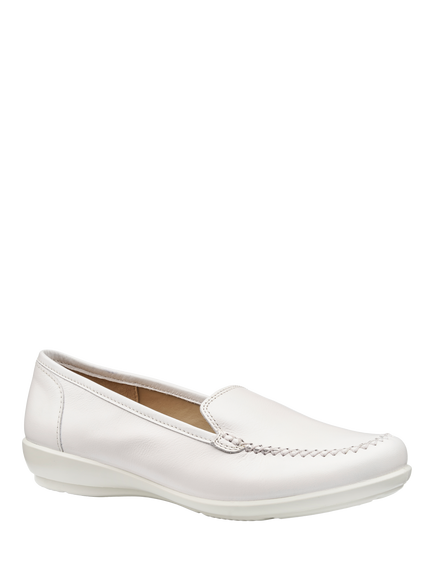 Hotter Jazz Wide Fit Leather Classic Moccasins, White Sand - view 2, White Sand