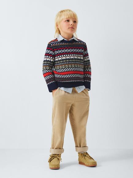 John Lewis Kids' Geometric Fair Isle Jumper, Red / Navy - view 2, Red / Navy