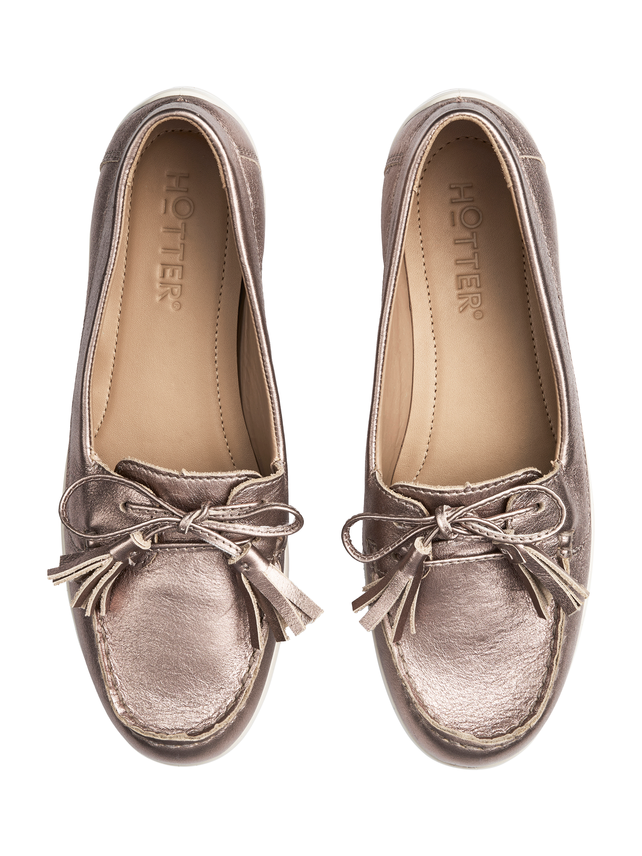 Product image 3 of 5, which shows Hotter Bay II Wide Fit Leather Loafers, Rose Gold, 3W