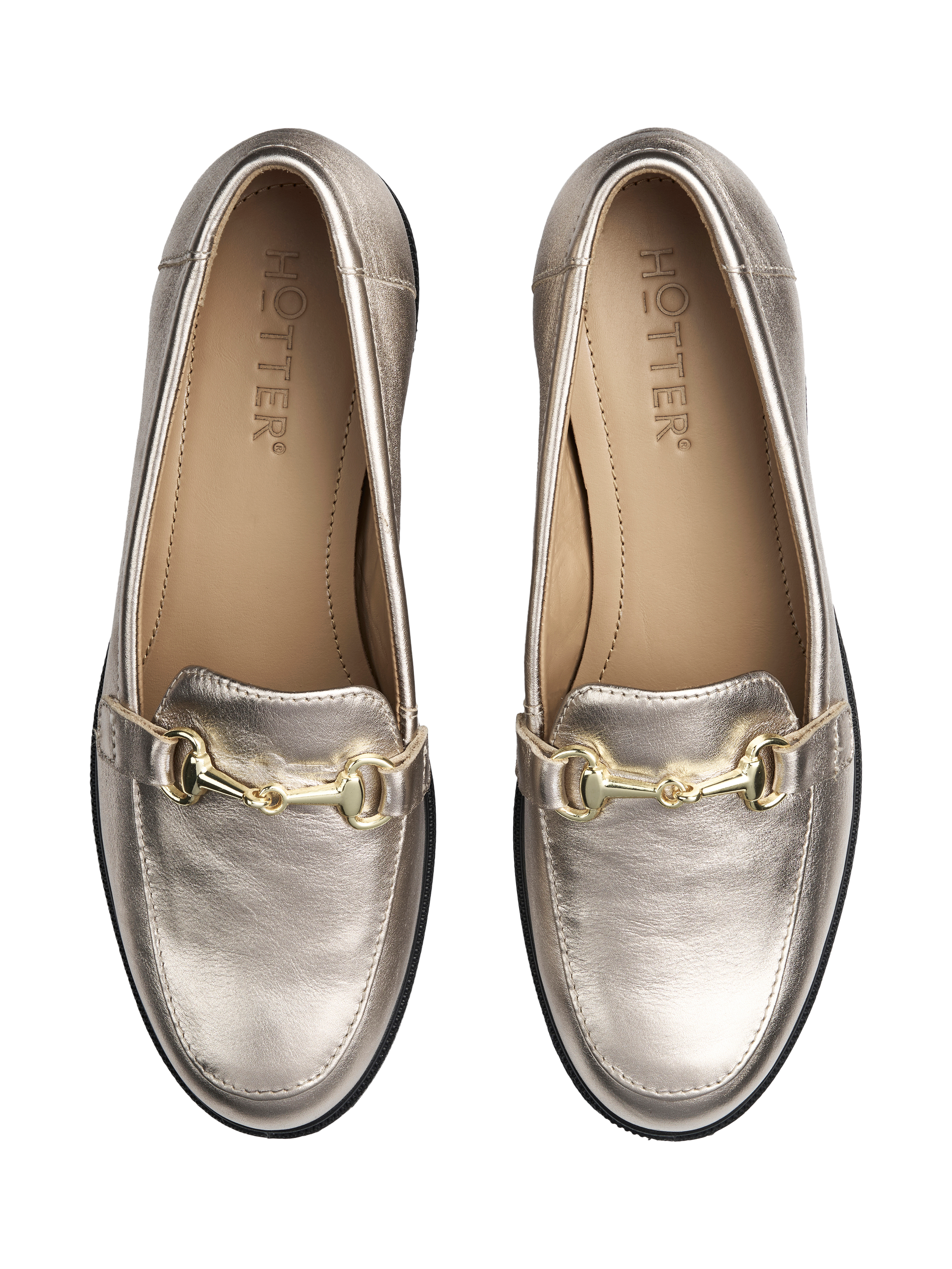 Product image 3 of 4, which shows Hotter Clovelly Leather Loafers, Soft Gold, 3
