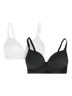 JoJo Maman Bébé Maternity & Nursing T-Shirt Bras, Pack of 2, Black, Black