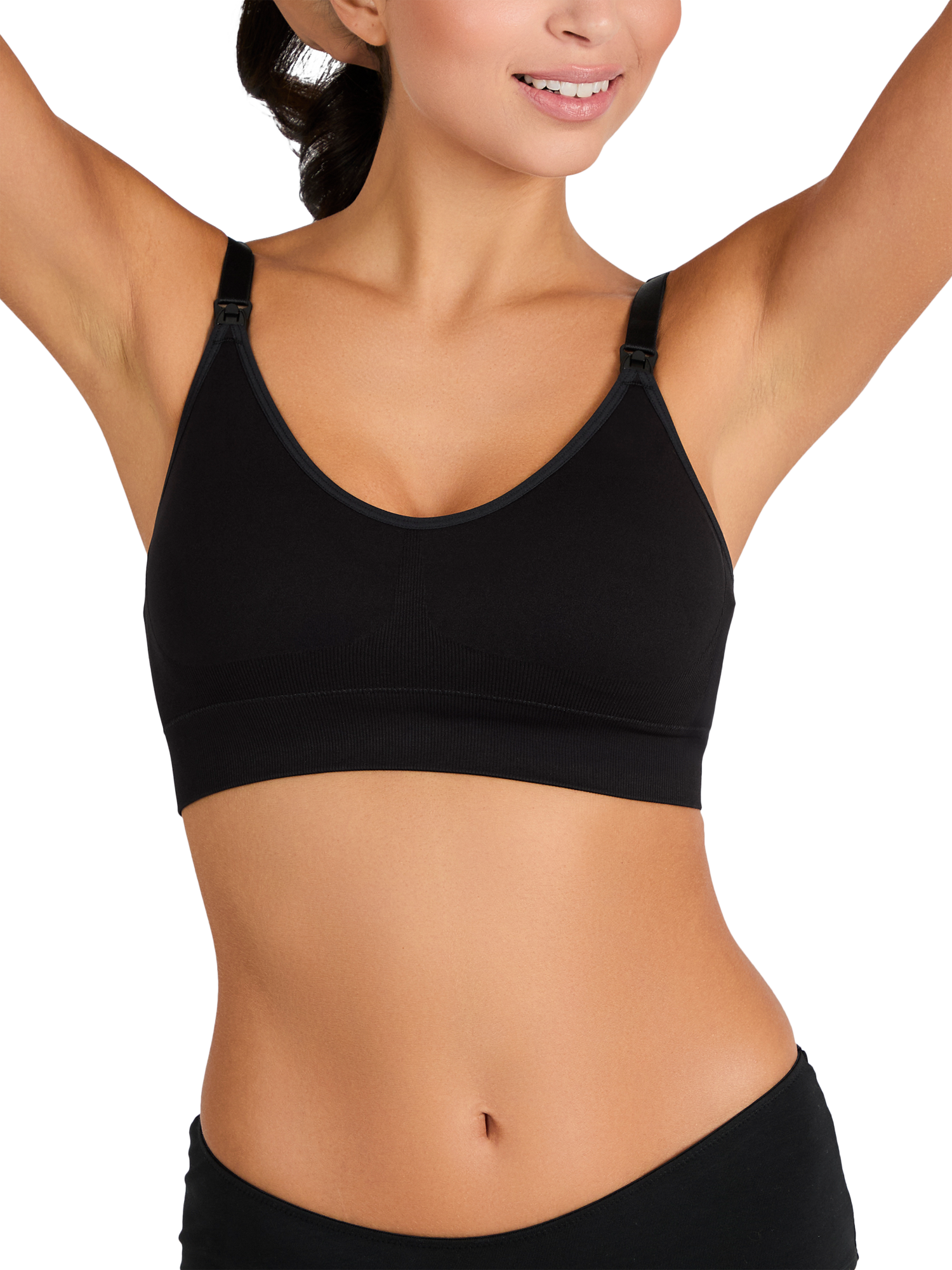 Product image 1 of 5, which shows JoJo Maman Bébé Emma-Jane Padded Seamless Maternity and Nursing Bra, Black, S