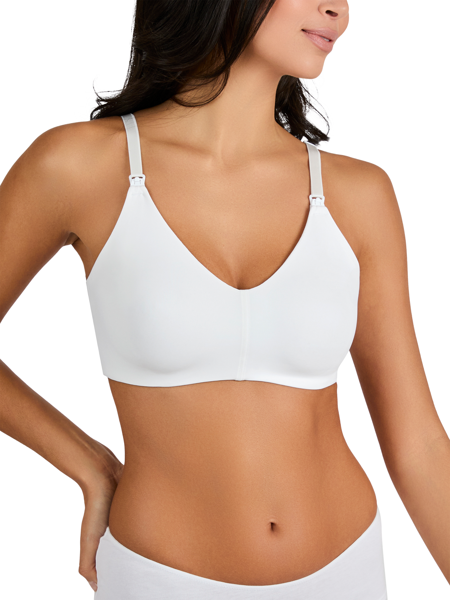 Product image 1 of 5, which shows JoJo Maman Bébé Microfibre Moulded Maternity and Nursing Bra, White, 32B