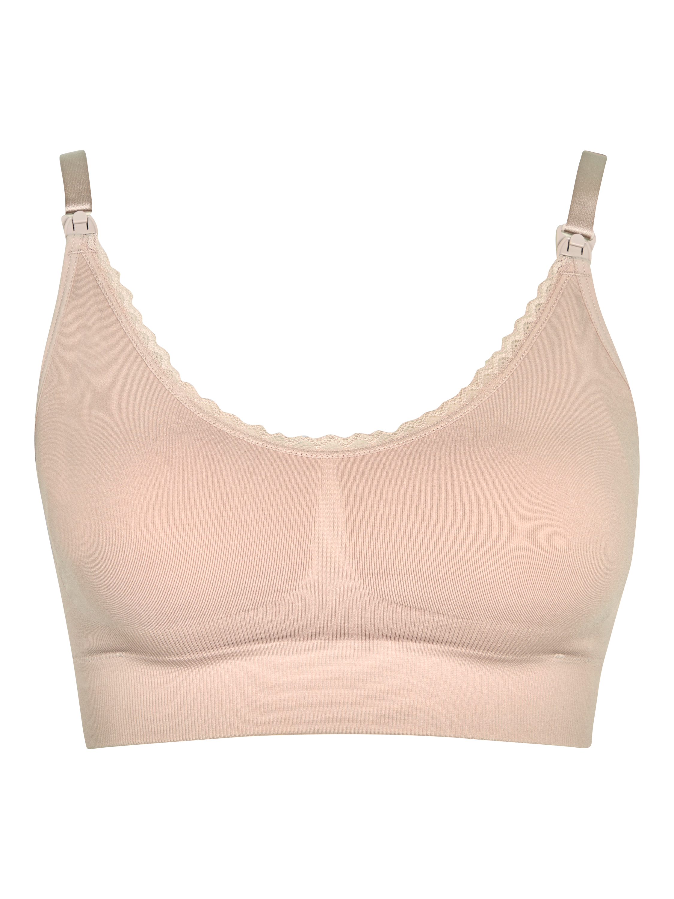 Product image 4 of 5, which shows JoJo Maman Bébé Emma-Jane Lace Trim Seamless Maternity and Nursing Bra, Pink, S