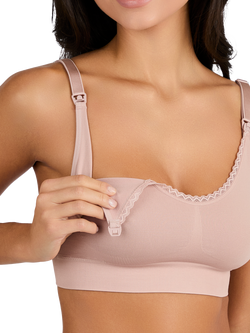 JoJo Maman Bébé Emma-Jane Lace Trim Seamless Maternity and Nursing Bra, Pink - view 2, Pink