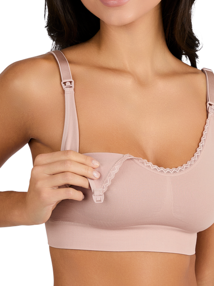 JoJo Maman Bébé Emma-Jane Lace Trim Seamless Maternity and Nursing Bra, Pink - view 2, Pink