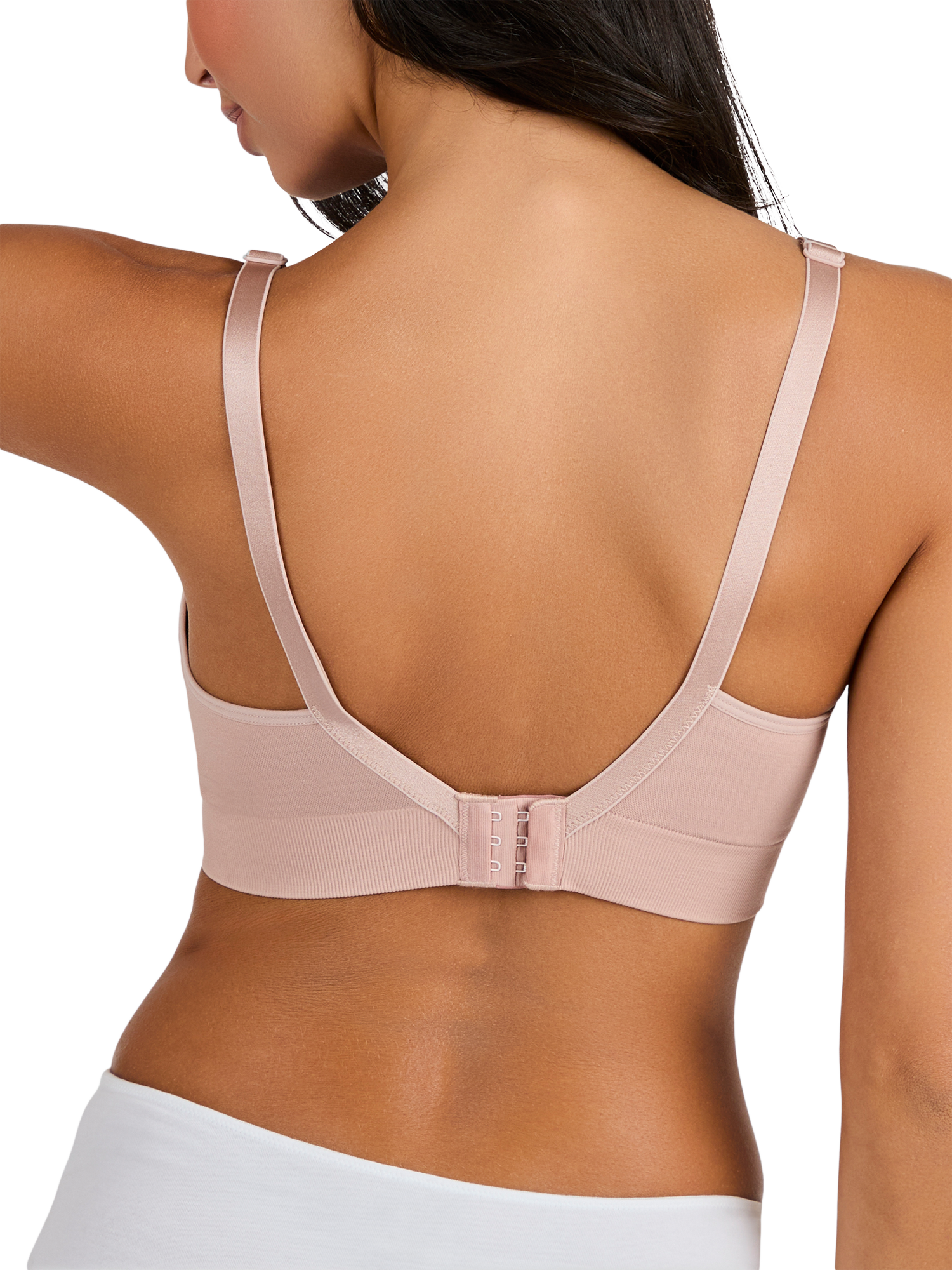 Product image 3 of 5, which shows JoJo Maman Bébé Emma-Jane Lace Trim Seamless Maternity and Nursing Bra, Pink, S