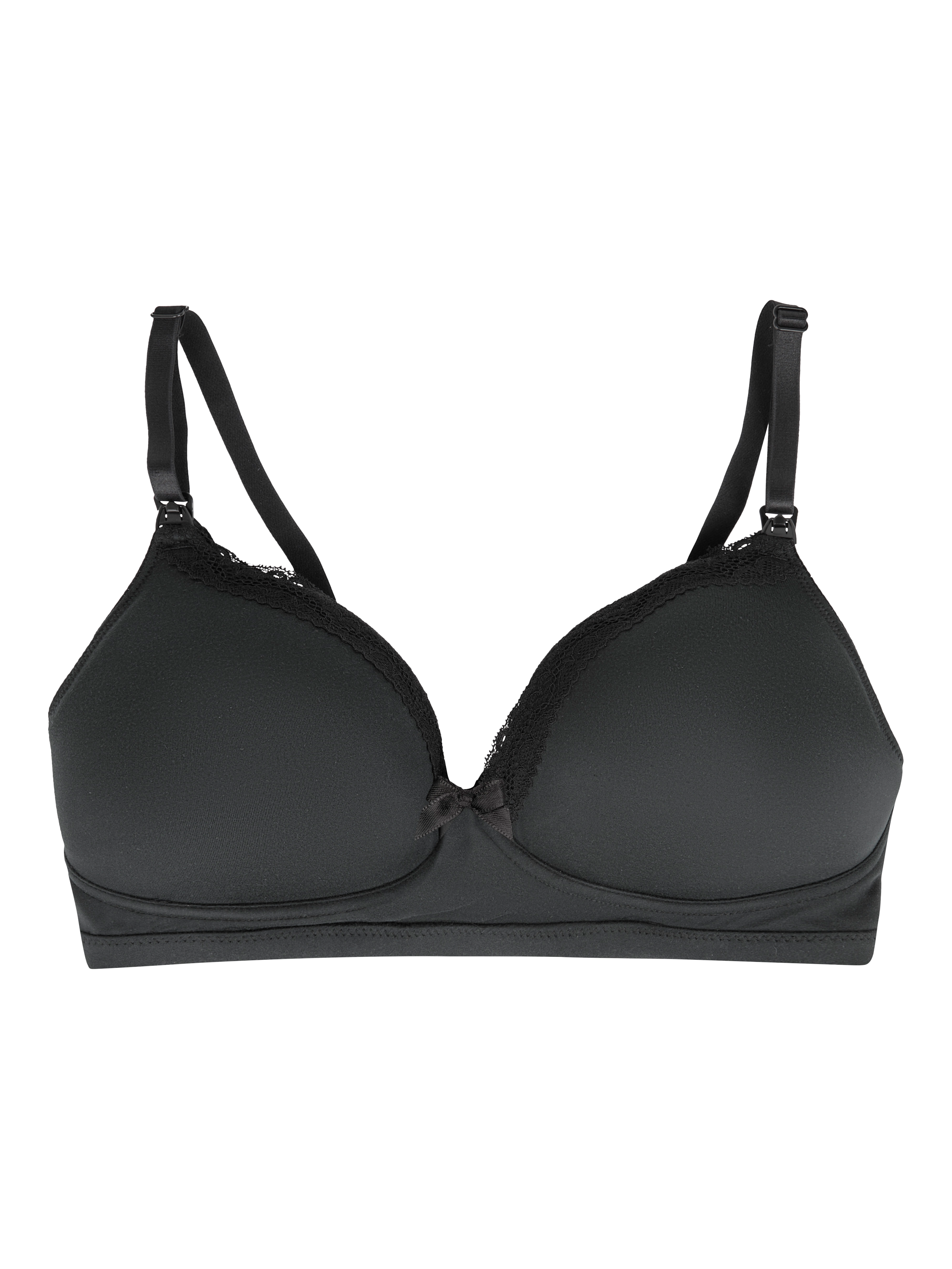 Product image 4 of 6, which shows JoJo Maman Bébé Emma-Jane Lace Trim Nursing T-Shirt Bra, Black, 32DD