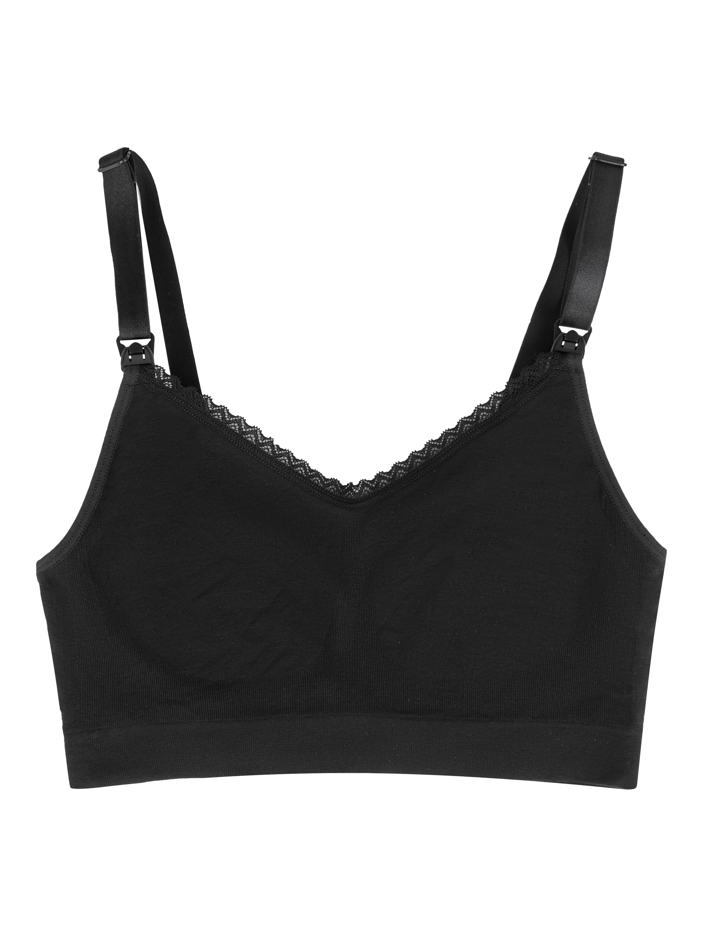 Product image 4 of 5, which shows JoJo Maman Bébé Emma-Jane Lace Trim Seamless Maternity and Nursing Bra, Black, S