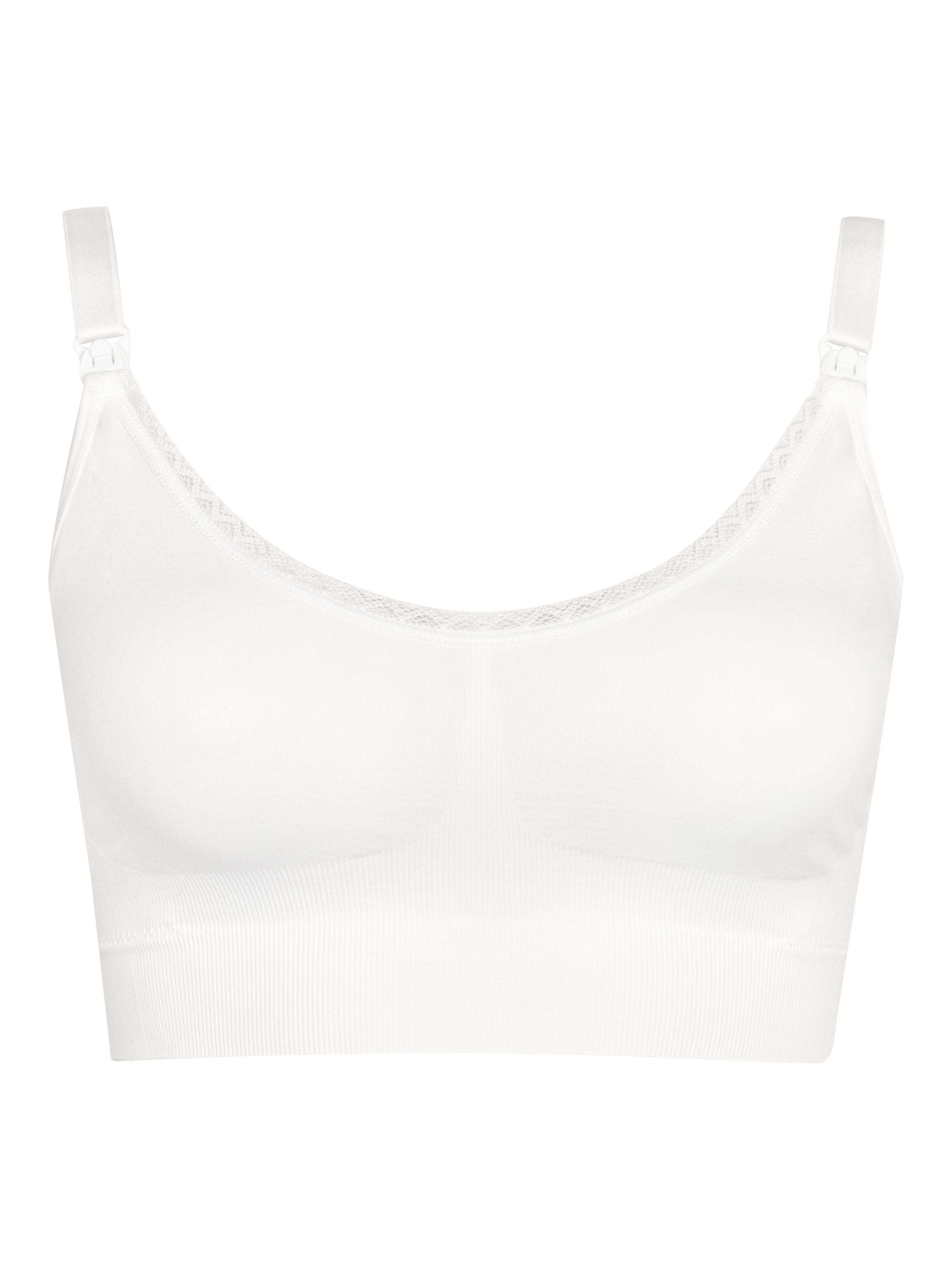 Product image 3 of 5, which shows JoJo Maman Bébé Emma-Jane Lace Trim Seamless Maternity and Nursing Bra, White, S