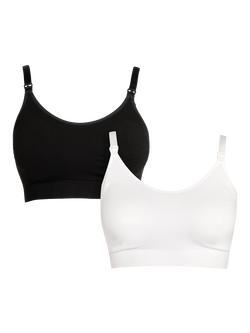 JoJo Maman Bébé Cotton Seamless Nursing Bras, Pack of 2, Black/White, Black/White