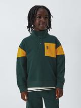 John Lewis Kids' Colour Block Button Neck Sweatshirt, Green/Yellow