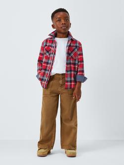 John Lewis Kids' Plaid Check Long Sleeve Shirt, Red Check - view 2, Red Check