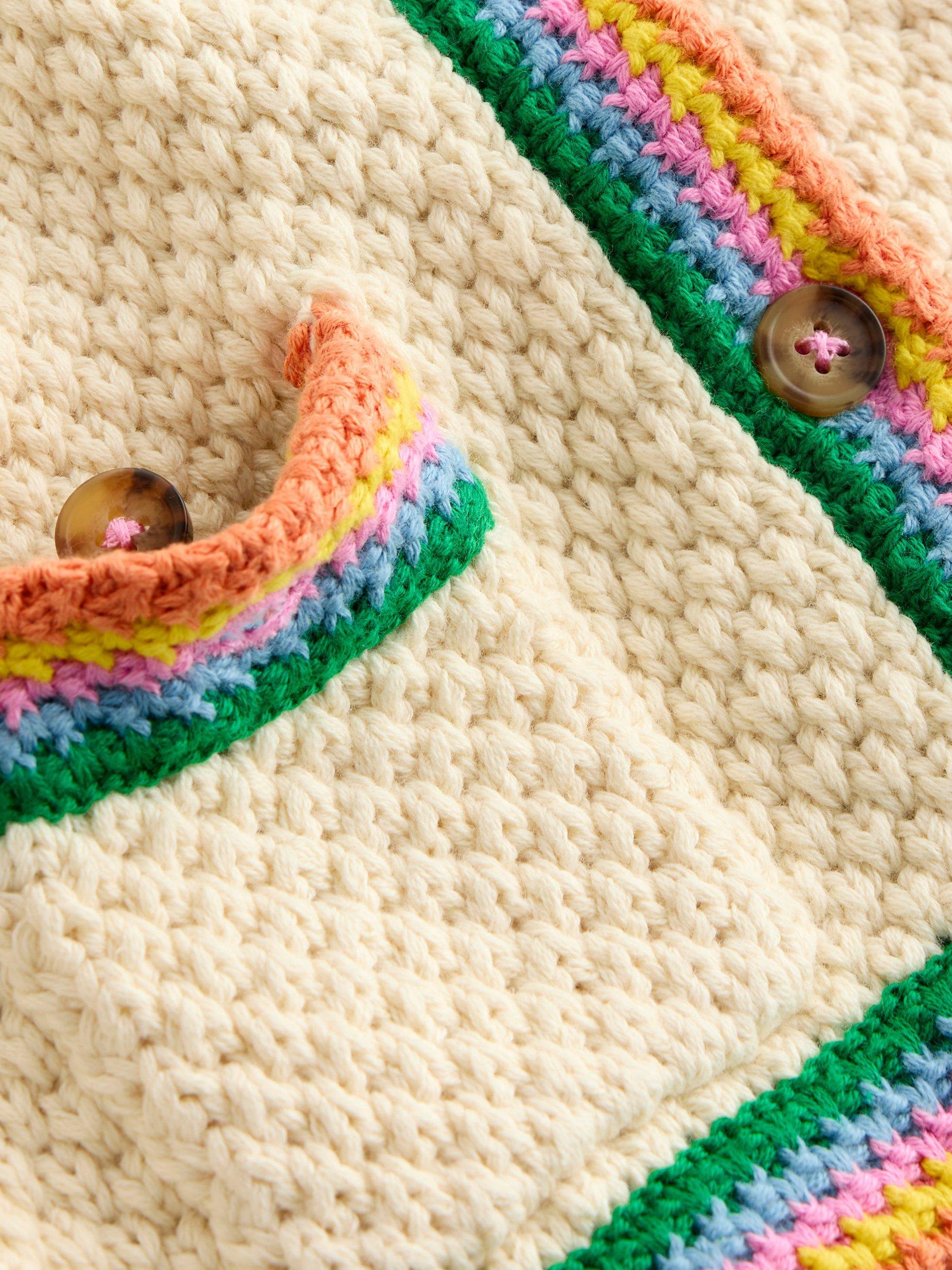 Product image 3 of 3, which shows Mini Boden Kids' Libby Cotton Knitted Jacket, Ivory Rainbow, 3-4 years