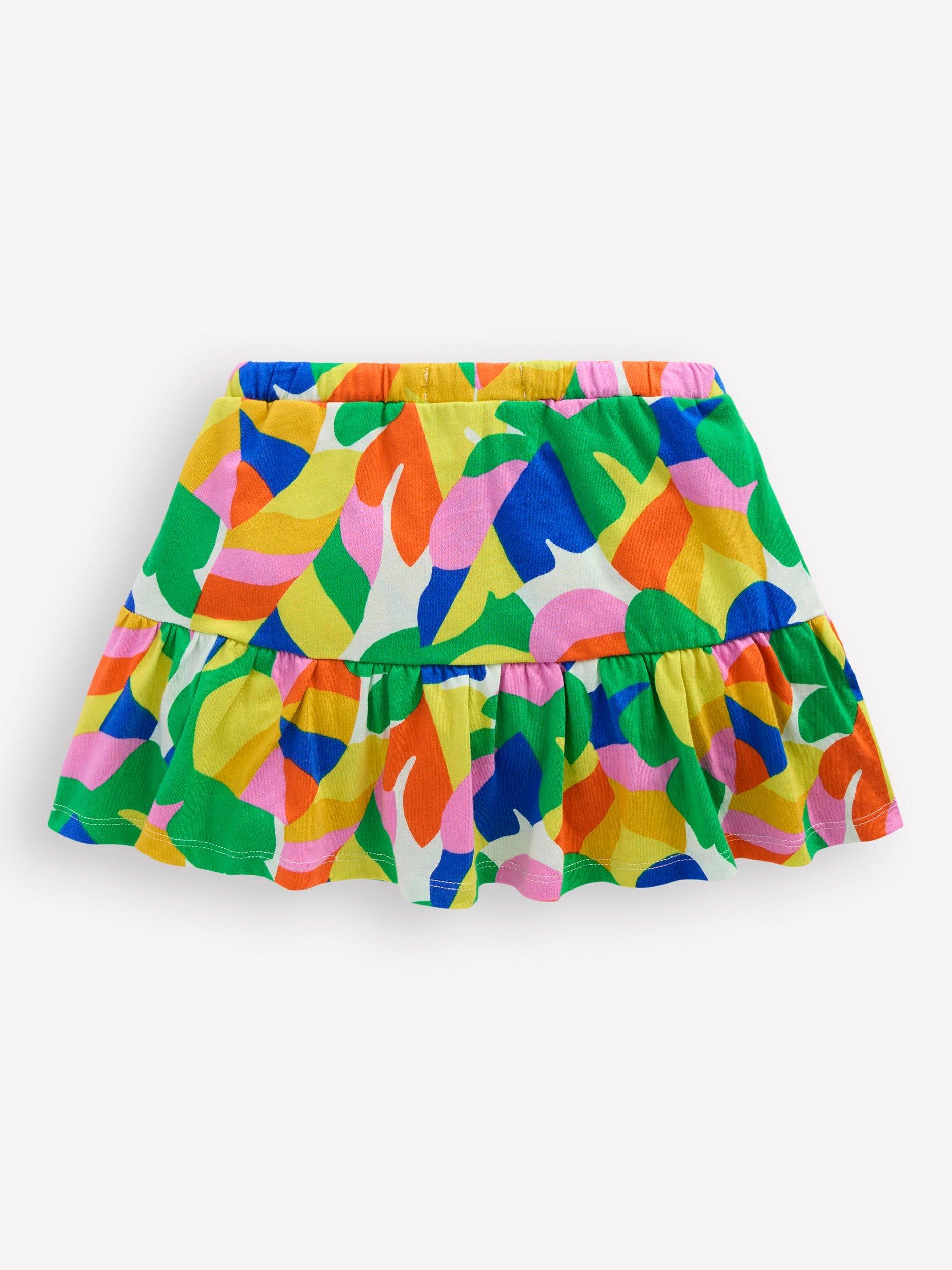 Mini Boden Kids' Tiered Cotton Jersey Skort, Multi Abstract Palm