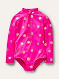 Mini Boden Kids' Long Sleeved Metallic Spot Swimsuit, Pink/Gold