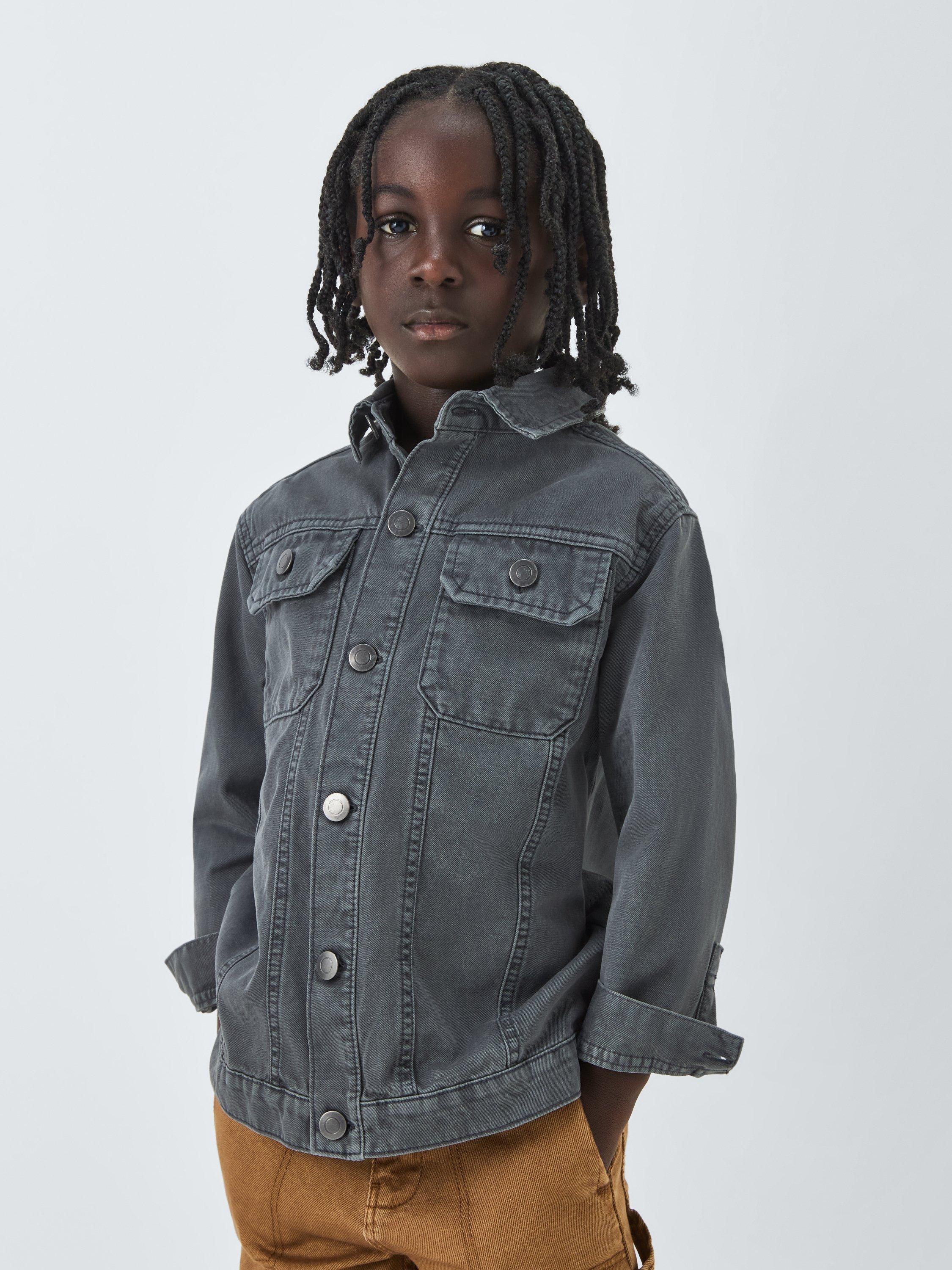 Product image 1 of 7, which shows John Lewis Denim Long Sleeve Shacket, Black, 3 years