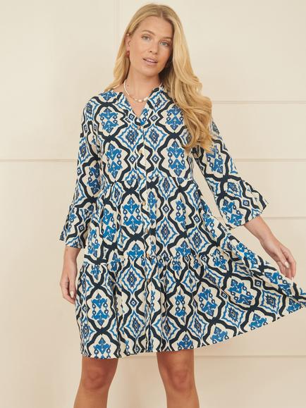 Yumi Ikat Print Tunic Dress, Blue