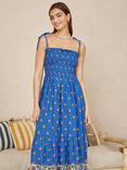 Yumi Paisley Ruched Bodice Midi Dress, Blue