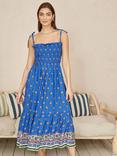 Yumi Paisley Ruched Bodice Midi Dress, Blue