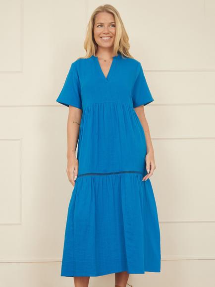 Yumi Double Cloth Kaftan Dress, Blue, Blue
