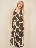 Yumi Abstract Circle Trapeze Midi Dress, Brown