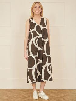 Yumi Abstract Circle Trapeze Midi Dress, Brown - view 2, Brown
