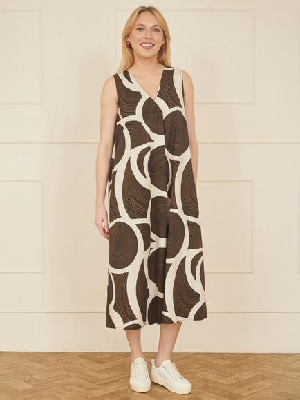 Yumi Abstract Circle Trapeze Midi Dress, Brown - view 2, Brown