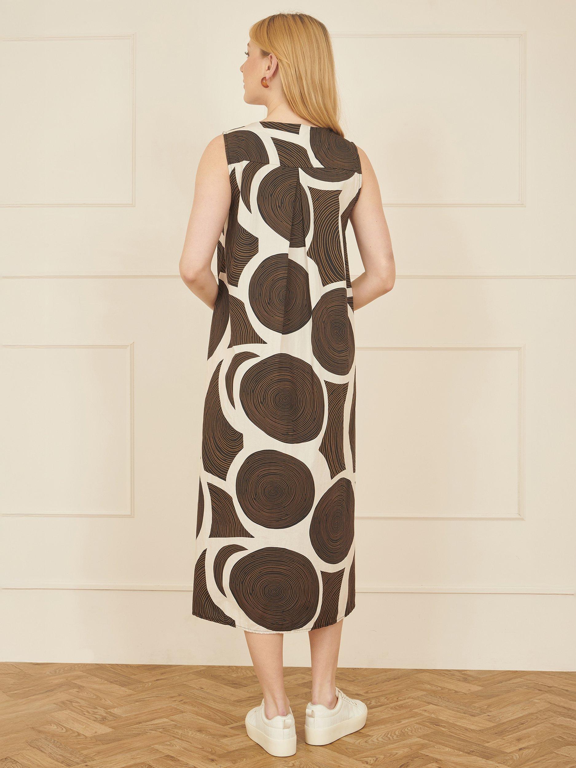 Product image 3 of 4, which shows Yumi Abstract Circle Trapeze Midi Dress, Brown, S