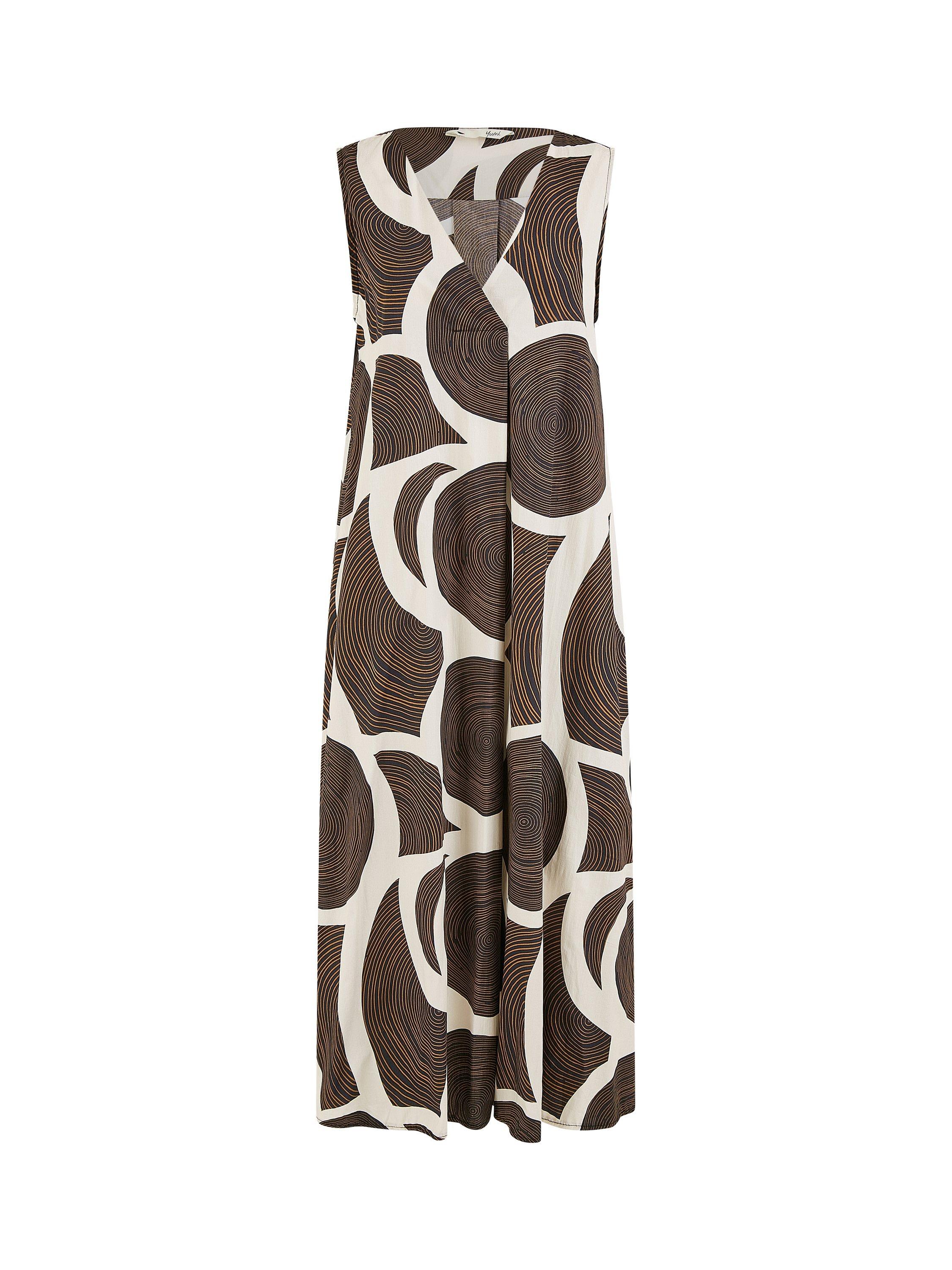 Product image 4 of 4, which shows Yumi Abstract Circle Trapeze Midi Dress, Brown, S