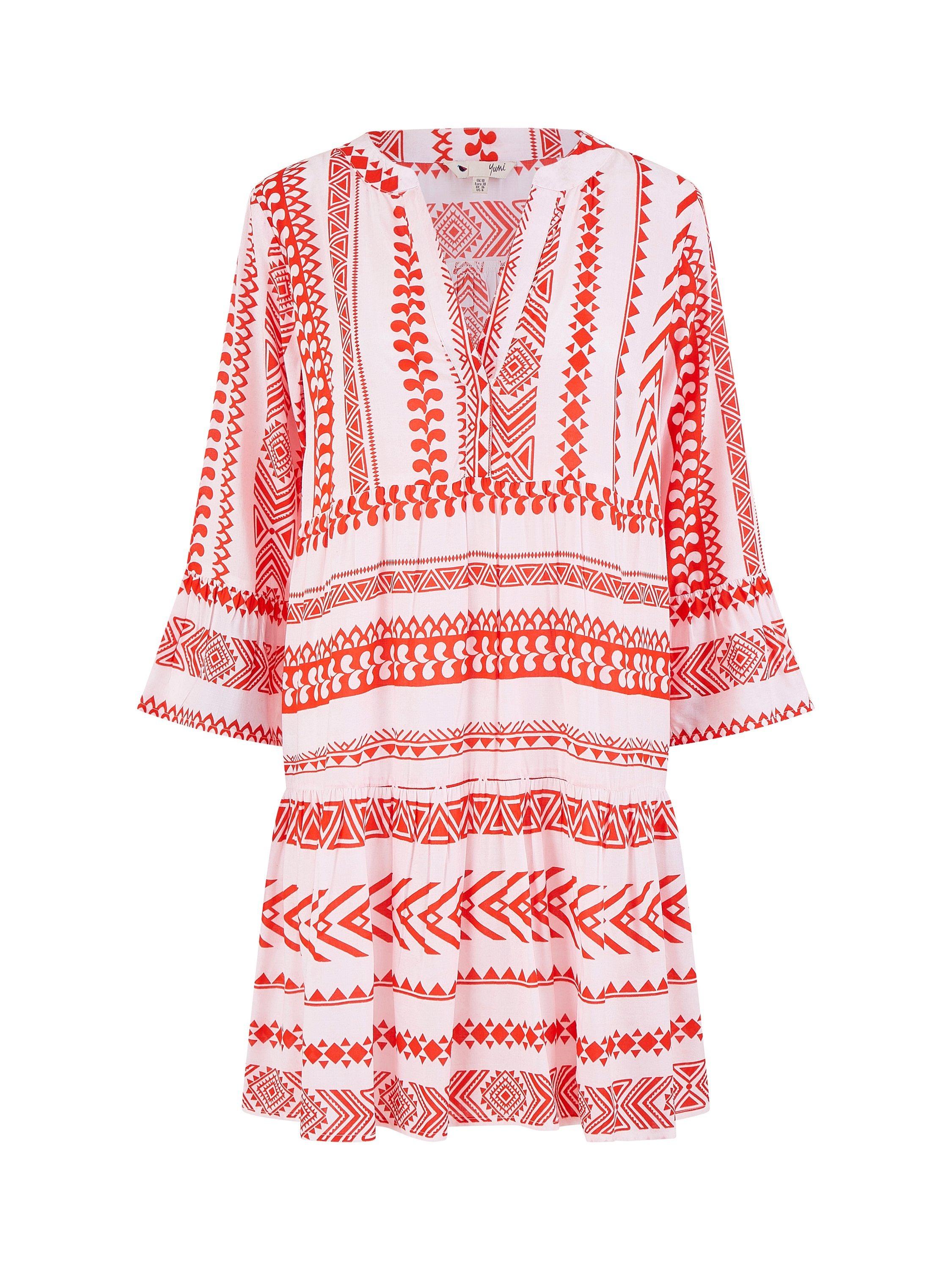 Product image 6 of 6, which shows Yumi Geometric Stripe Tunic Dress, Coral, 8