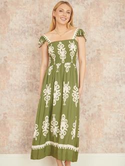 Yumi Block Print Ruched Maxi Dress, Green, Green