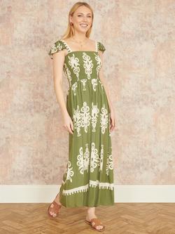 Yumi Block Print Ruched Maxi Dress, Green - view 2, Green