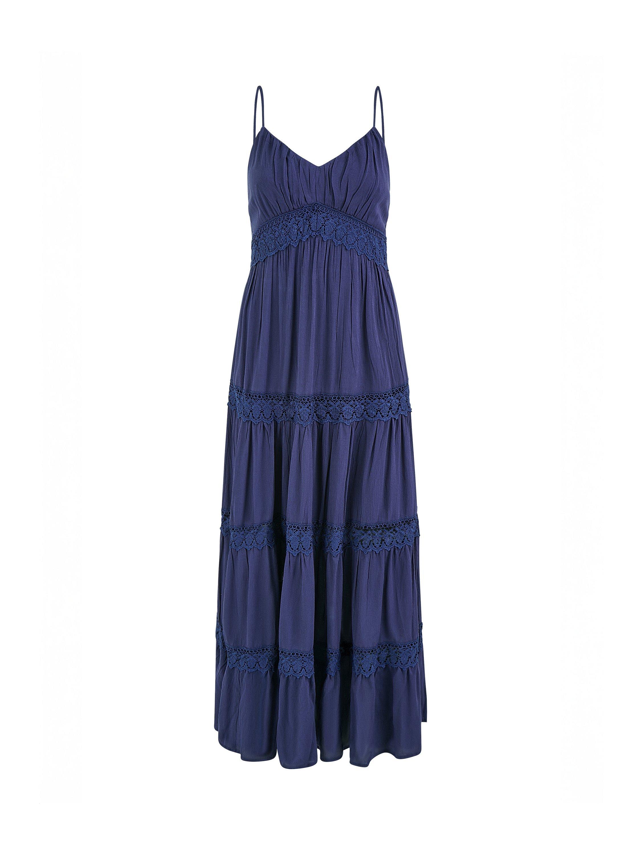 Product image 4 of 4, which shows Yumi Lace Tiered Strappy Maxi Dress, Navy, 8
