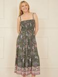 Yumi Paisley Ruched Bodice Midi Dress, Green