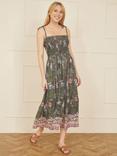 Yumi Paisley Ruched Bodice Midi Dress, Green