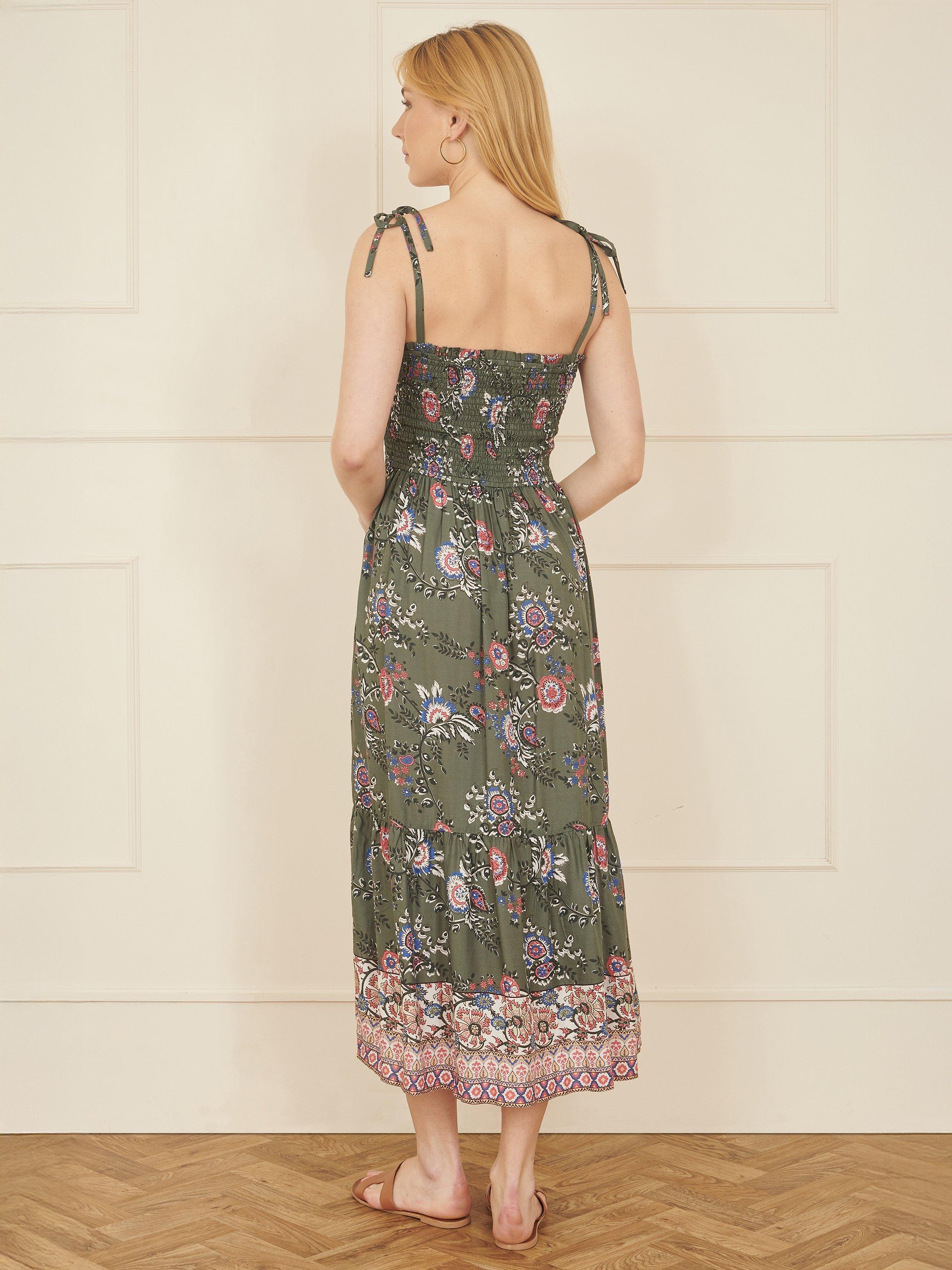 Product image 4 of 5, which shows Yumi Paisley Ruched Bodice Midi Dress, Green, 8