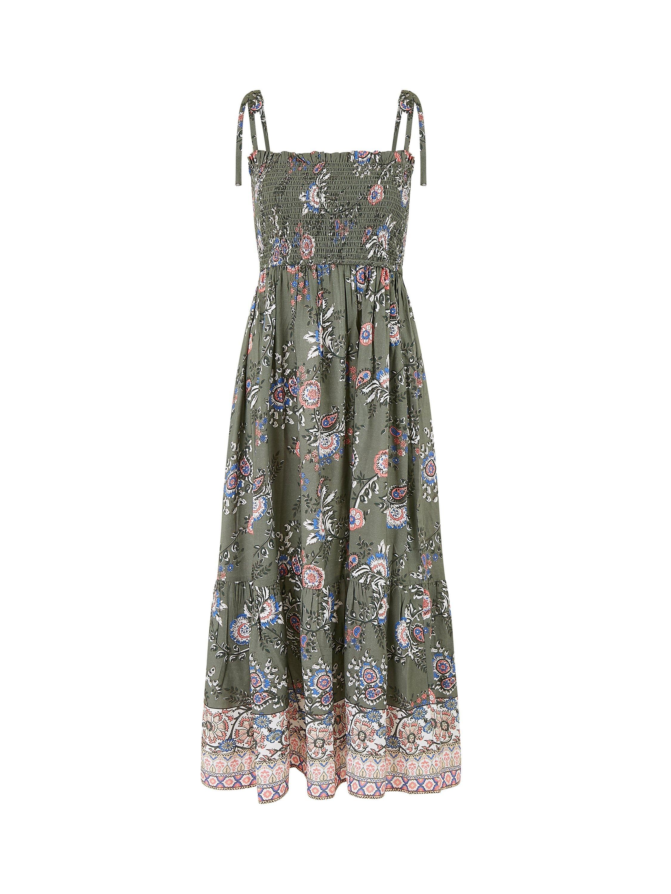 Product image 5 of 5, which shows Yumi Paisley Ruched Bodice Midi Dress, Green, 8