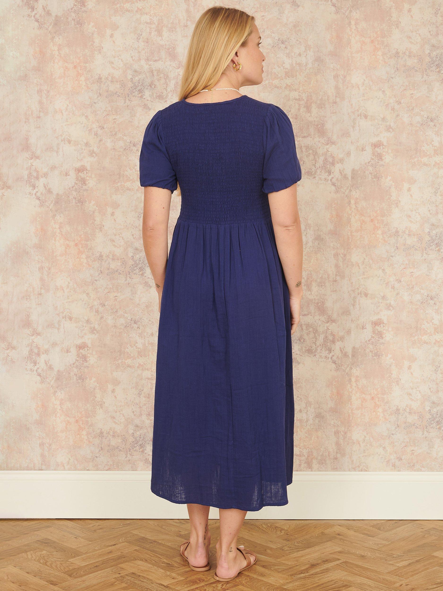 Product image 4 of 4, which shows Yumi Cotton Midi Dress, Navy, 8