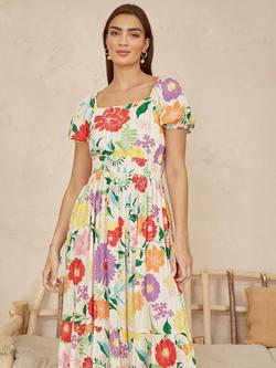 Yumi Floral Tiered Midi Dress, Multi, Multi