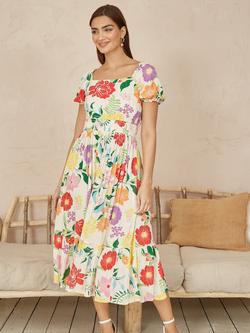 Yumi Floral Tiered Midi Dress, Multi - view 2, Multi