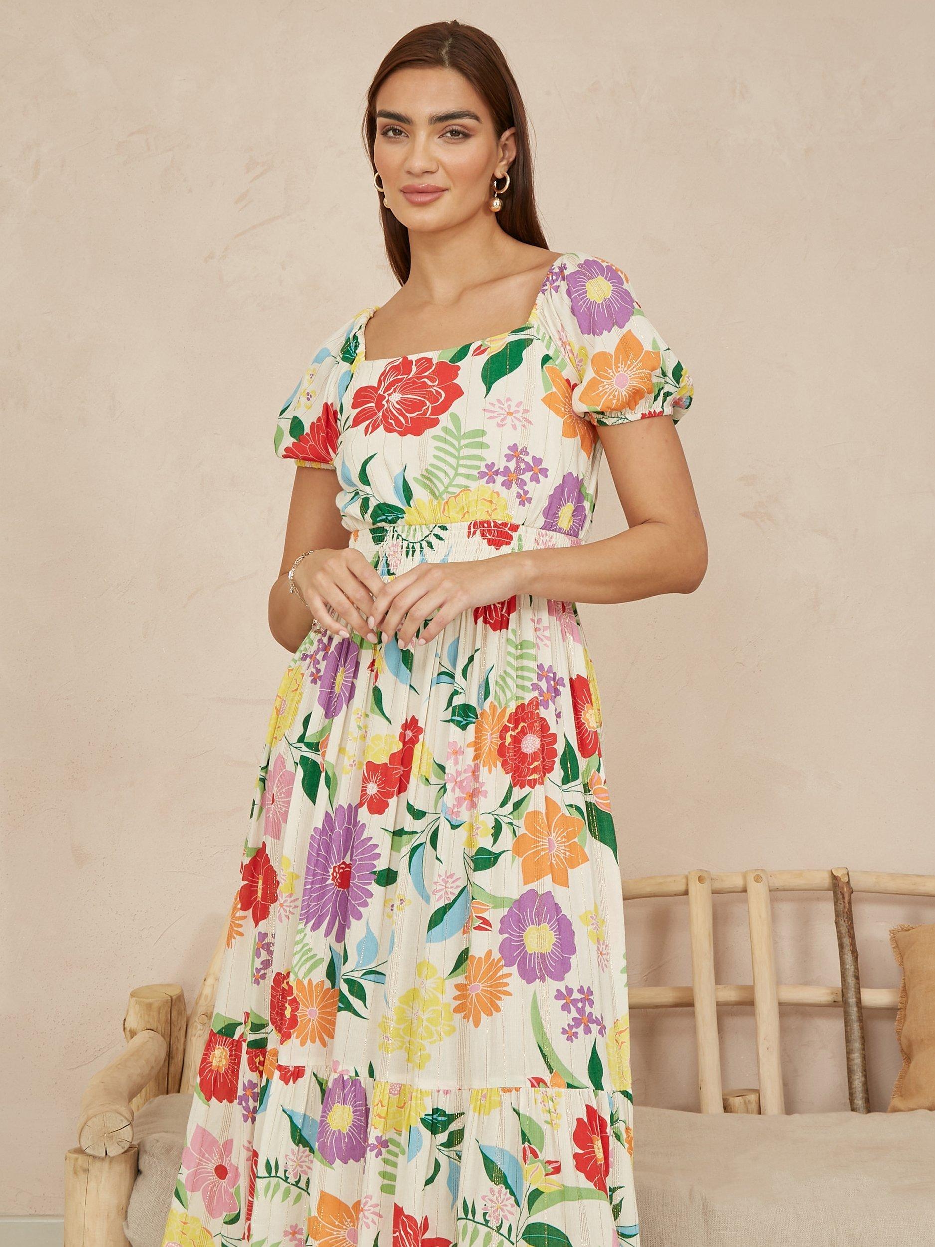 Product image 3 of 5, which shows Yumi Floral Tiered Midi Dress, Multi, 8