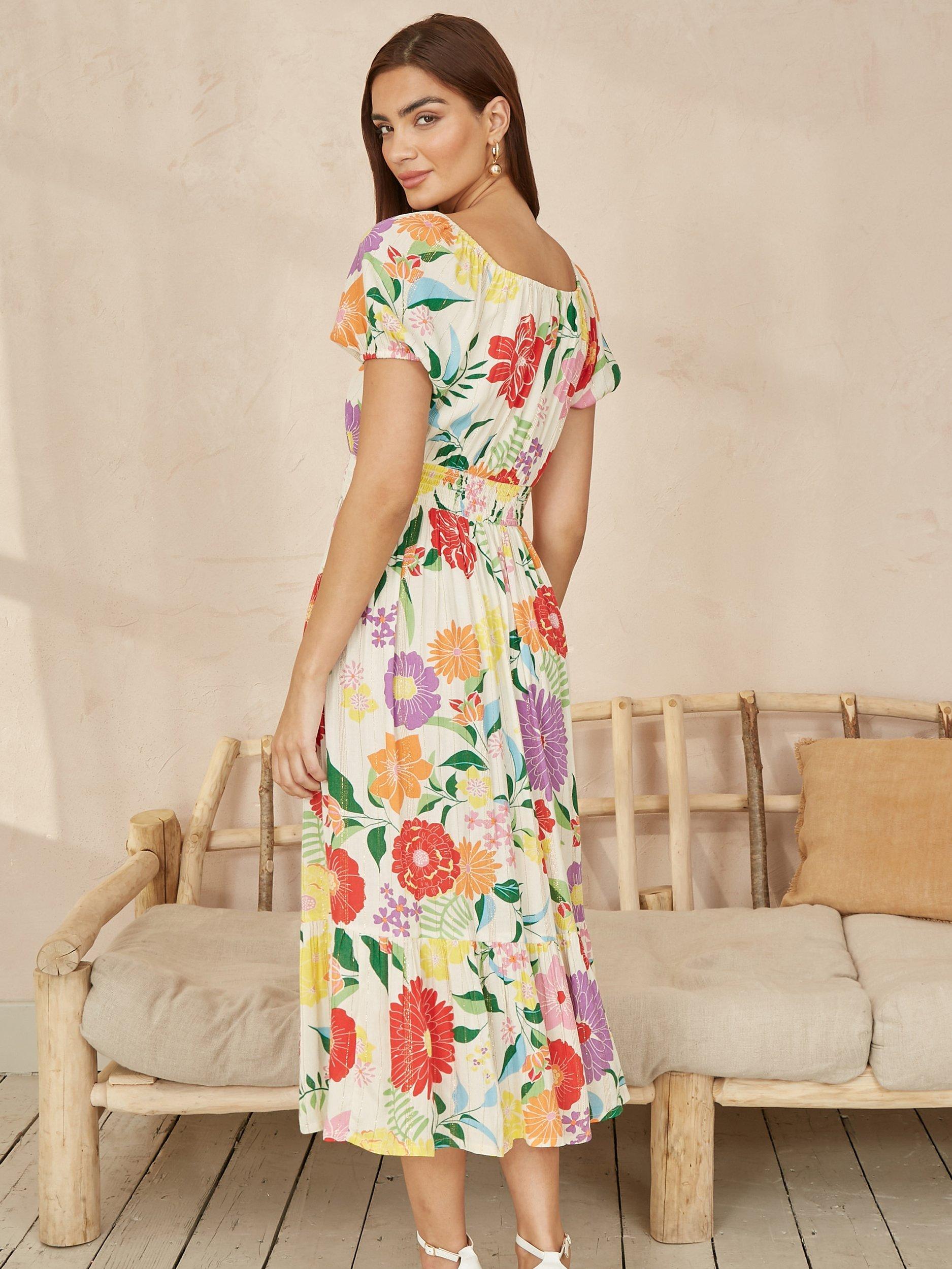 Product image 4 of 5, which shows Yumi Floral Tiered Midi Dress, Multi, 8