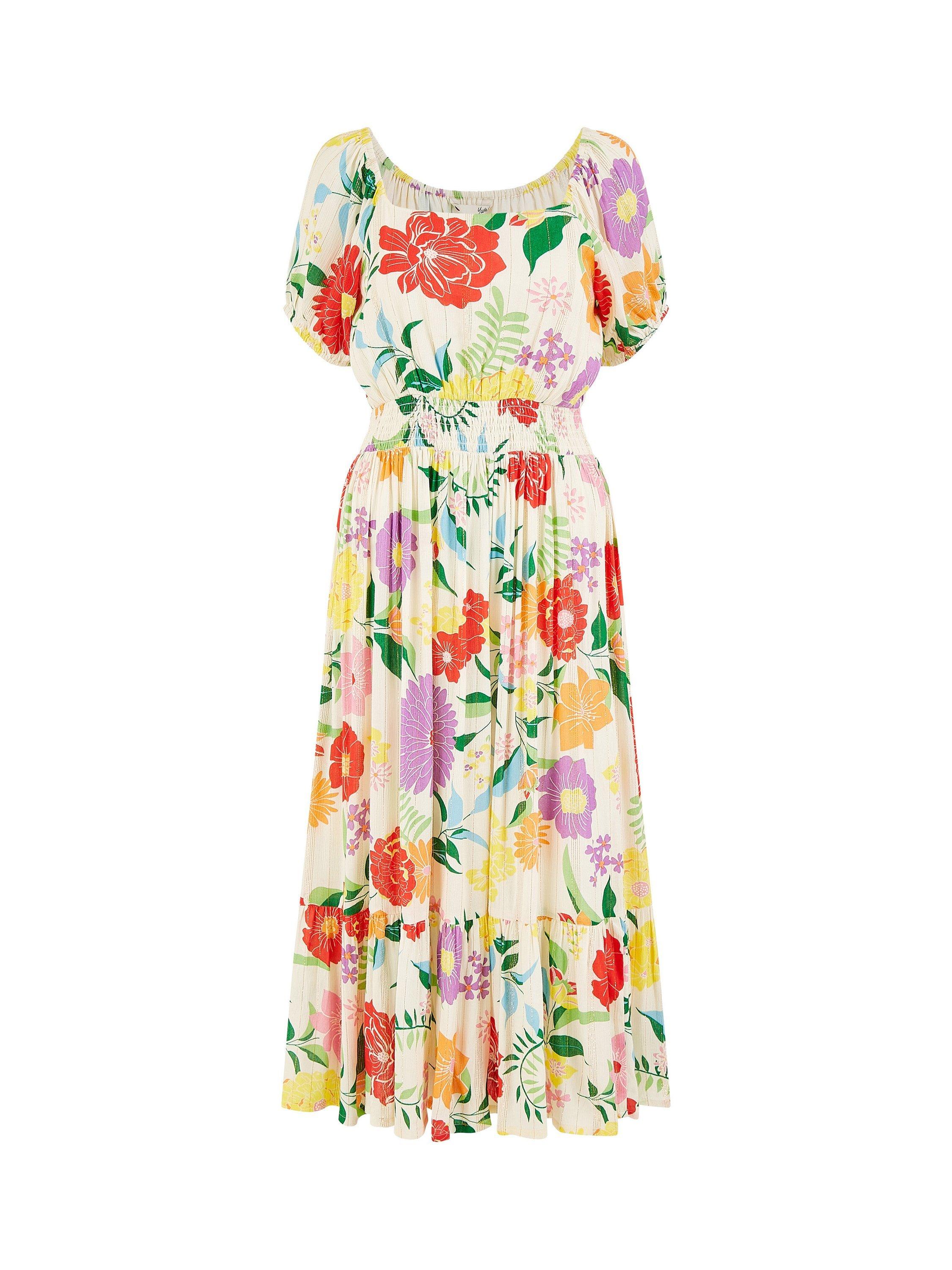Product image 5 of 5, which shows Yumi Floral Tiered Midi Dress, Multi, 8