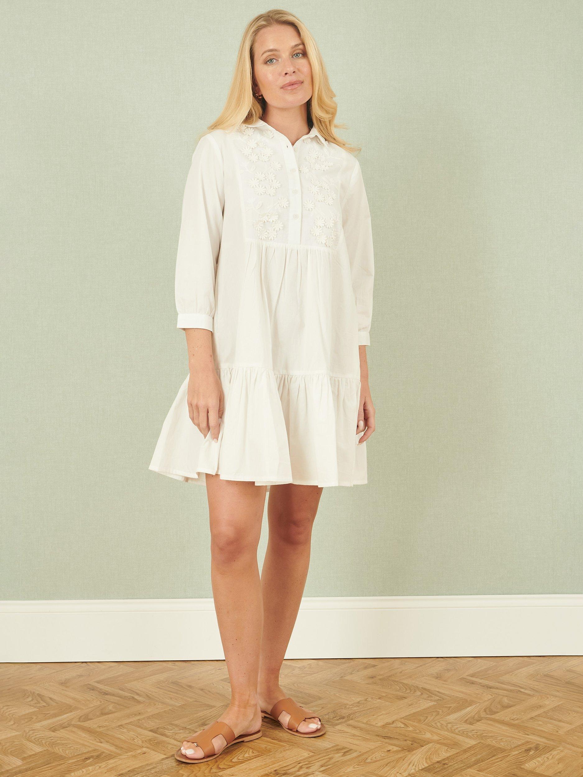 Product image 2 of 5, which shows Yumi Daisy Embroidered Tunic Dress, White, 8