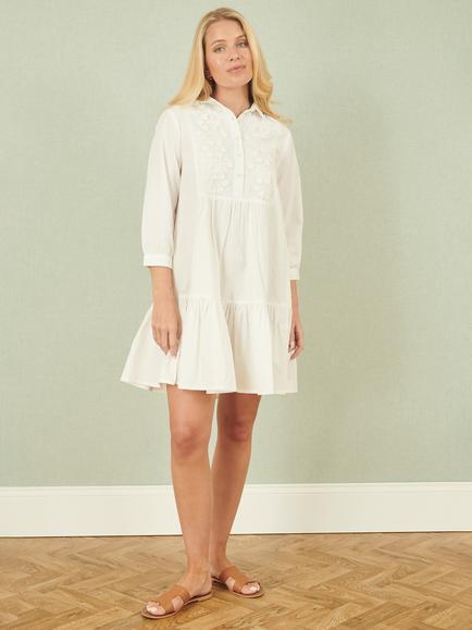 Yumi Daisy Embroidered Tunic Dress, White - view 2, White