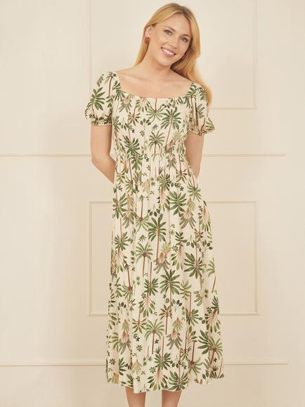 Yumi Printed Midi Dress, Beige