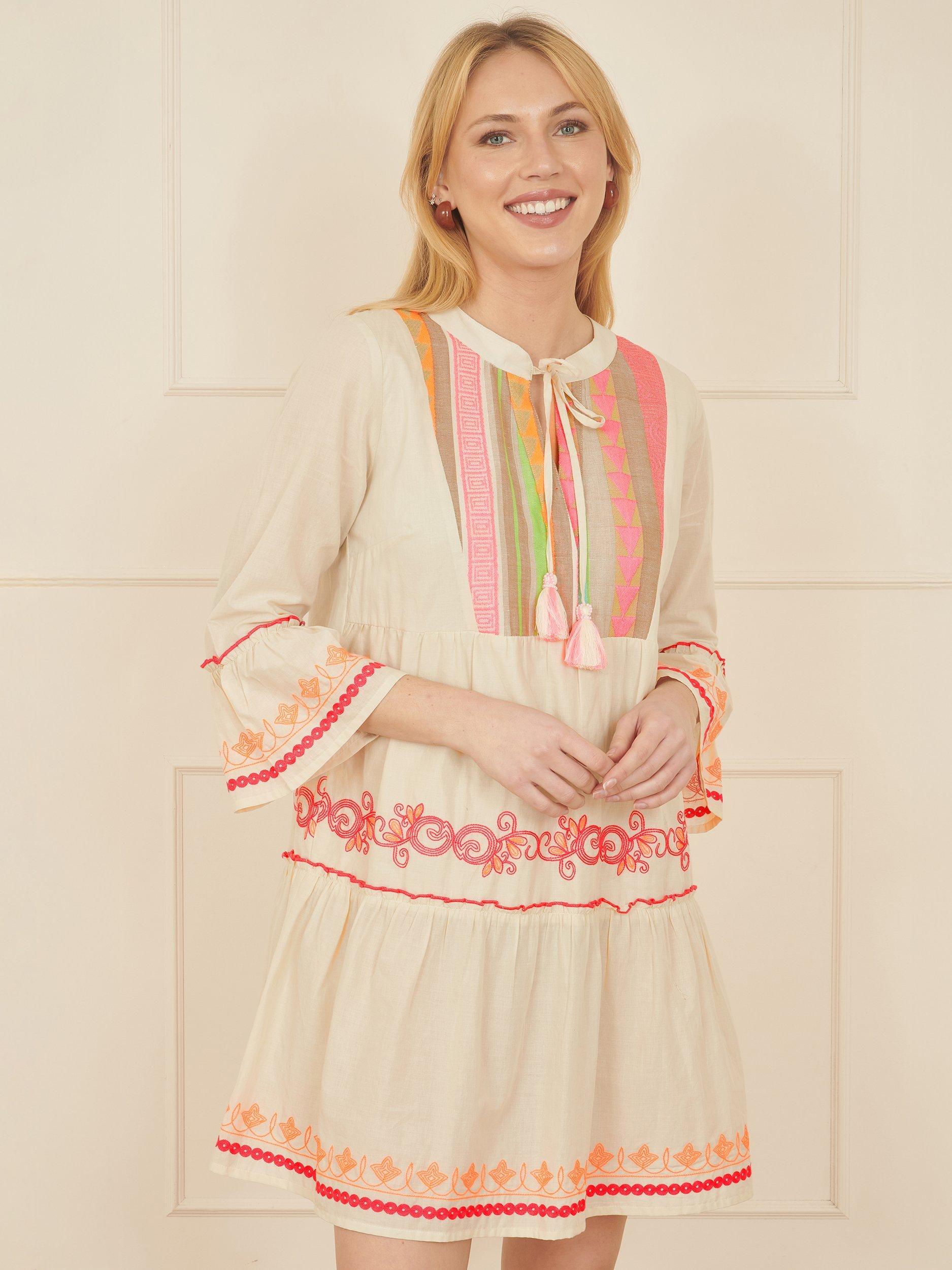 Product image 1 of 5, which shows Yumi Embroidered Tunic Dress, Beige, 8
